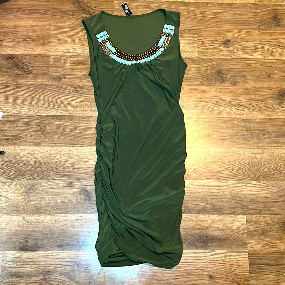 *HP* C. Graffiti Green Dress with Beaded Collar Size Small